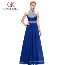 Grace Karin 2016 Full-Length ärmellosen blauen Chiffon Perlen Abendkleid GK000086-2